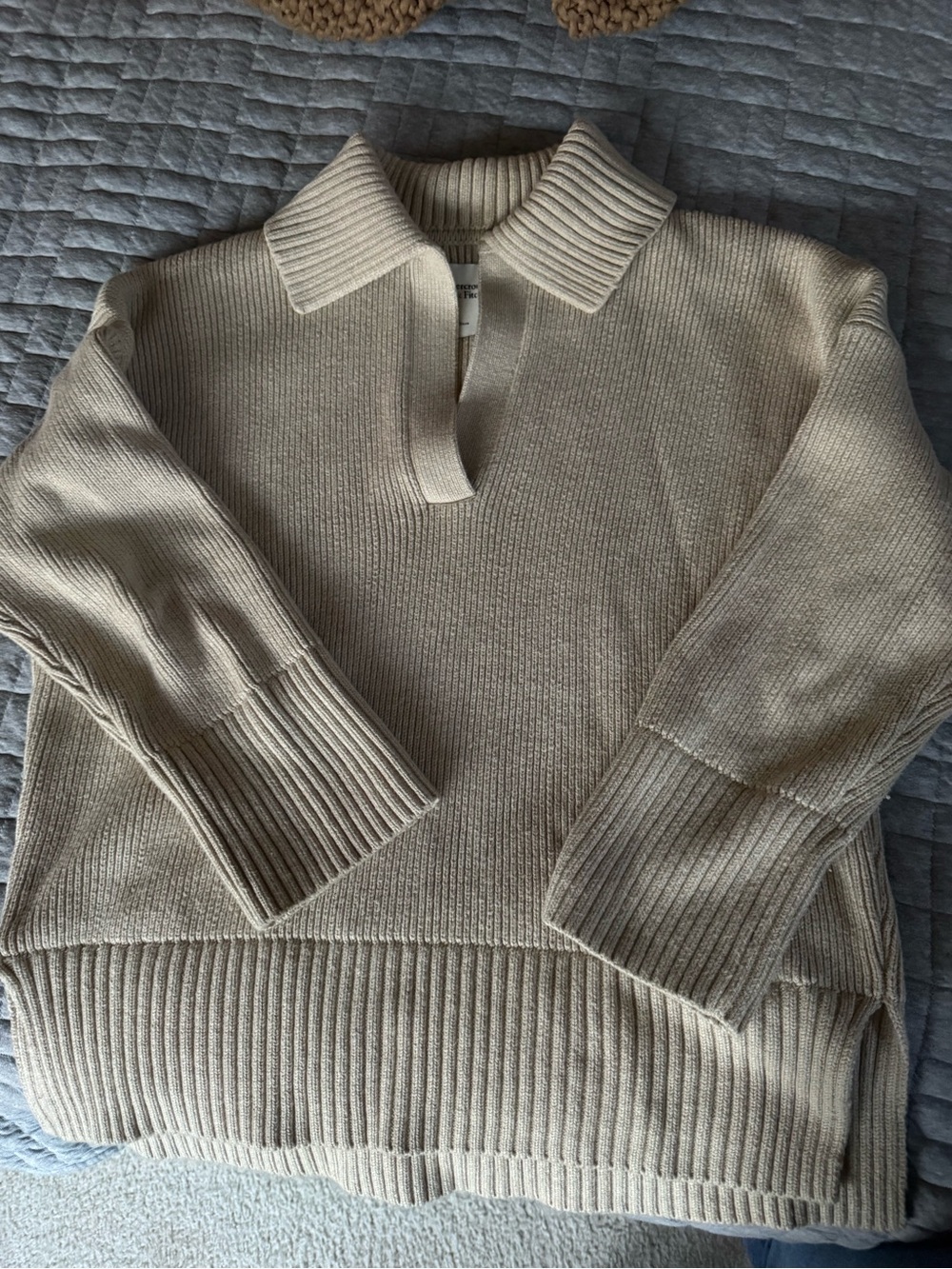 Abercrombie & Fitch Cream Knit Collared Sweater